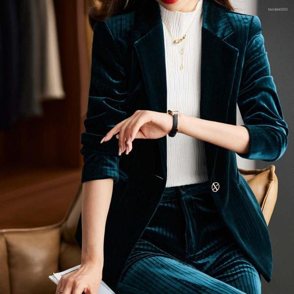 Pantalones de dos piezas para mujer Terciopelo coreano de alta calidad Otoño Invierno Blazer formal para mujer Trajes de negocios con conjuntos Ropa de trabajo Uniforme de oficina
