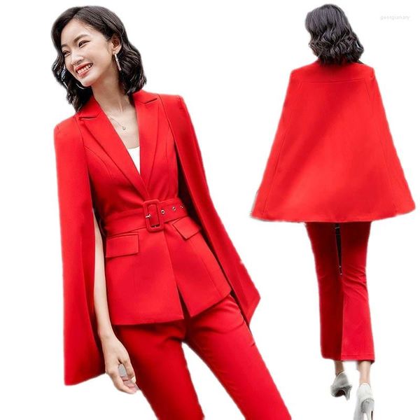 Pantalon deux pièces pour femmes coréen de haute qualité printemps automne femmes Poncho Cape élégant manteau Blazer Outwear décontracté bureau dame mode 2