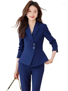 Pantalon de deux pièces pour femmes de style coréen usage formel bureau de bureau des femmes costumes de mode de mode décontractée 2024 Blazers élégants à manches longues