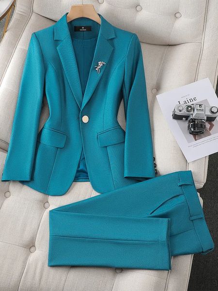 Pantalon de deux pièces pour femmes Dames Blazer et pantalon costume femmes vert violet bleu noir solide veste formelle pantalon femme affaires vêtements de travail 2 pièces ensemble 231030