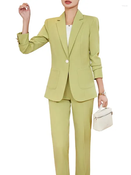 Pantalon de deux pièces pour femmes Dames Blazer Pantalon Costume Vert Kaki Abricot Femmes Femme Business Work Wear Veste et pantalon formel 2 Set avec