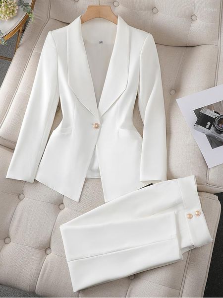 Pantalones de dos piezas para mujeres Traje de margen de damas Blancos Blancos de albaricoque femenino Femenino y pantalón Mujeres Empresas de negocios