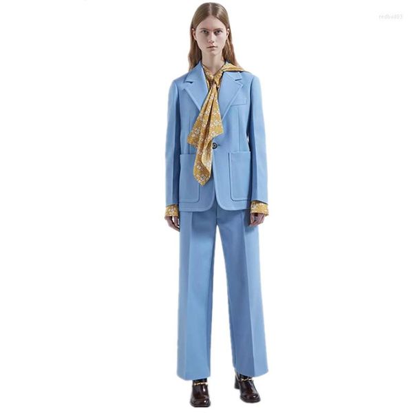 Pantalon de deux pièces pour femmes Lake Blue Professional Business Work Wear Costumes élégants pour dames de bureau Automne Hiver Uniforme féminin sur mesure