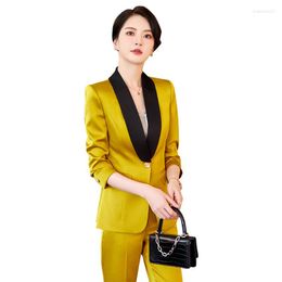 Tweede stuk broek Lenshin 2 Set van hoge kwaliteit vrouwen Pant Suit mode formeel dame kantoor werk slijtage zakelijke contrast blazer met