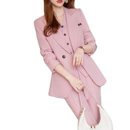 Tweede stuk broek van dames Lenshin 3 stuks Set Fashion Vest Pant Suit kantoor dames werkkleding voor vrouwen vrouwelijk formeel blazer jasje met cropp