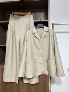 Dames tweedelige broek linnen casual versie Comfortabel en verfrissend breed pak geplooide hoge taille broek voor dames stuk sets