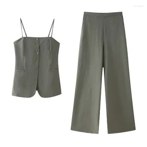 Pantalon de pantalon à deux pièces pour femmes 2024 Fashion printemps d'été drapé pour femmes décontractées chic dames camisol tops