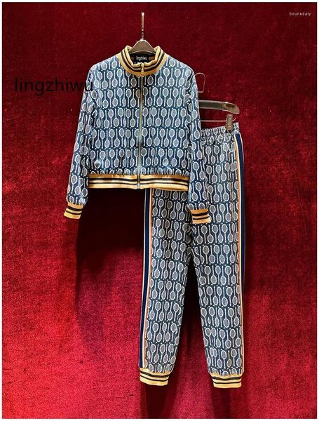 Pantalon de deux pièces pour femmes Lingzhiwu Print Set Fashion Fashion Casual Sports Suit Femme Spring 2024 Slim Top Quality Twinset Arrive