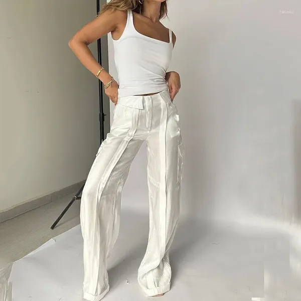 Pantalon deux pièces pour femmes LIYONG ensemble été décontracté solide col carré haut ample avec poches Flash Streetwear