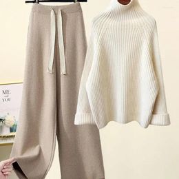 LKSK – pantalon deux pièces pour femme, ensemble tricoté chaud, manches longues, col mi-haut, pull à jambes larges, ample, automne hiver