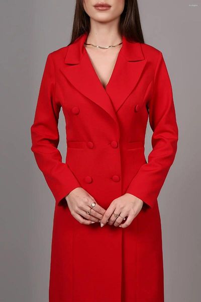 Pantalones de dos piezas para mujer, Chaqueta larga, traje de doble botonadura, gabardina con solapa con muescas, Blazer de estilo femenino, esmoquin Formal 2023