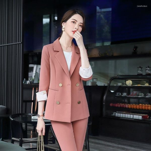 Femme Deux Pièces Pantalon Manches Longues Grandes Tailles Couleur unie Noir Coupe Slim Blazer Costume Deux Pièces Travail Uniformes Banlieusard Col Blanc Automne