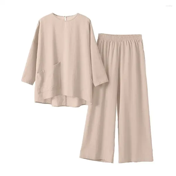 Pantalones De Dos Piezas Para Mujer Traje De Manga Larga Para Mujer Conjunto De Pantalones De Camiseta Deportiva Informal Con Diseño De Pierna Ancha De Ajuste Holgado Sólido Suave Para Cómodo