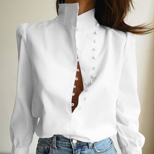 Pantalon de deux pièces pour femmes, manches longues, col montant, tempérament, mode décontractée, chemise blanche professionnelle, automne 230224