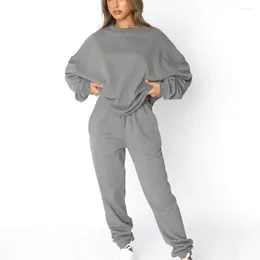 Pantalon de deux pièces pour femmes, coupe ample, costume pour femmes, sweat-shirt surdimensionné élégant, ensemble de salon confortable en deux pièces avec poches de pantalon de survêtement amples pour la maison