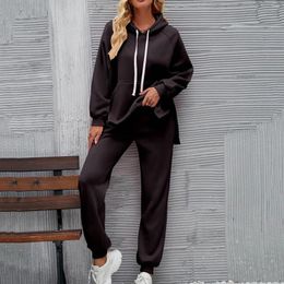 Zweiteilige Damen-Hosen, lockeres Kapuzenoberteil, langärmliges Sweatshirt-Set, Pullover, Hoodies, einfarbig, Trainingsanzug, Herbstanzüge, Streetwear