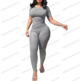 Calças femininas de duas peças lounge wear com nervuras casual 2 peças shorts de verão conjunto para mulher manga superior + leggings elásticos outfits t240122