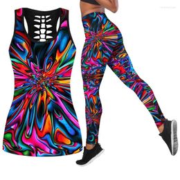 Pantalones de dos piezas para mujer Lovely Hippie 3D Impreso Tank Top Legging Combo Outfit Yoga Fitness Mujer