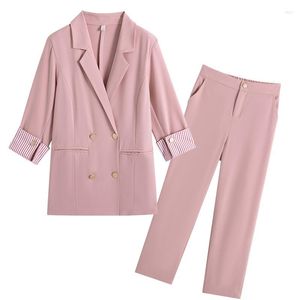 Femmes deux pièces pantalons M-5XL haute qualité été femmes Blazer 2 ensemble 2022 7 points manches dames veste costume vêtements de travail professionnels