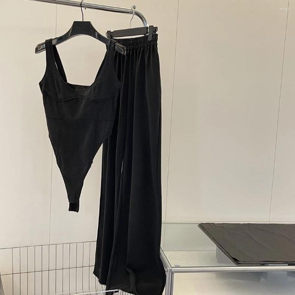 Los pantalones de dos piezas de las mujeres hacen el mono del bikini del conjunto gris agua del lavado viejo con los pantalones de chándal casuales
