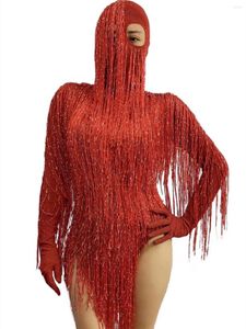 Dames tweedelige broek gemaskeerde hoofdtooi Lange Tassel Bodysuit Vrouwen sexy stretch franjes podium turnard Halloween cosplay kostuums