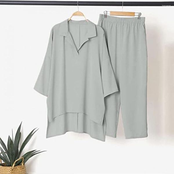 Matériau du pantalon deux pièces pour femme : coton et lin, léger, confortable, durable, très pratique pour les soins de lavage quotidiens.