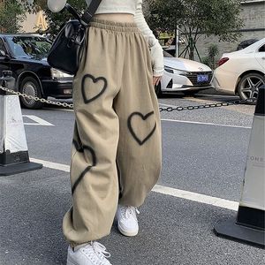 Pantalon deux pièces pour femme MEXZT Hip Hop coeur imprimé pantalon de survêtement coréen Streetwear mode taille haute décontractée pantalon printemps Harajuku lâche 230520