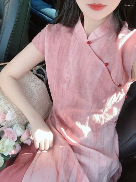 Pantalon de deux pièces pour femmes Miiiix 2024 Début de printemps chinois Chinois Small de gamme parfum Pink Rose Robe Qipao