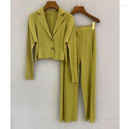 Pantalon de deux pièces pour femmes Miyake Lady Costume plissé Haute qualité Tempérament Vêtements décontractés pour style japonais Haut à manches longues Lâche