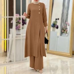 Pantalon de deux pièces pour femmes Abaya Abaya Costumes Élégants femmes Matching Sets Fashion Long Shirts Tops Lignet 2024 Ramadan Tenues