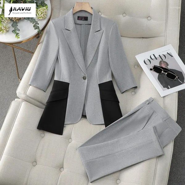 Pantalon de deux pièces pour femmes NAVIU Black Grey Patchwork 2 Set Femmes Suits manteau Tuxedos Veste de mariage Veste Lady Party Formal Blazer Pantalon