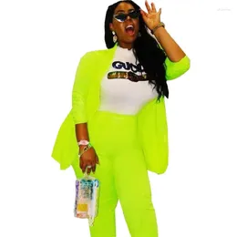 Pantalon deux pièces pour femmes, costume vert néon, mode dame, blazer à bouton unique et ensemble long, tenue de style marée haute rue Mat19023