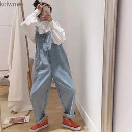 Pantalon de deux pièces pour femmes Nouveau coréen Streetwear Denim Combinaison Femmes Lâche Mignon Combinaisons Casual Mode Filles Maxi Bleu Jeans Salopette S-2XL YQ240214