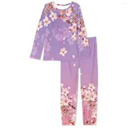 Pantalon de deux pièces pour femmes Noisydesigns Automne 2pièces Pyjamas Ensemble Femmes Vêtements de nuit Belle Costume de maison 2024 Rose Floral Col rond Filles Longues