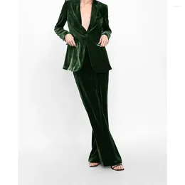 Pantalons de deux pièces pour femmes Numéris de revers Notched Set 2 pièces Elegant Single Button Dance Suit pour femmes 2023 Fête à domicile Velvet sets Femme