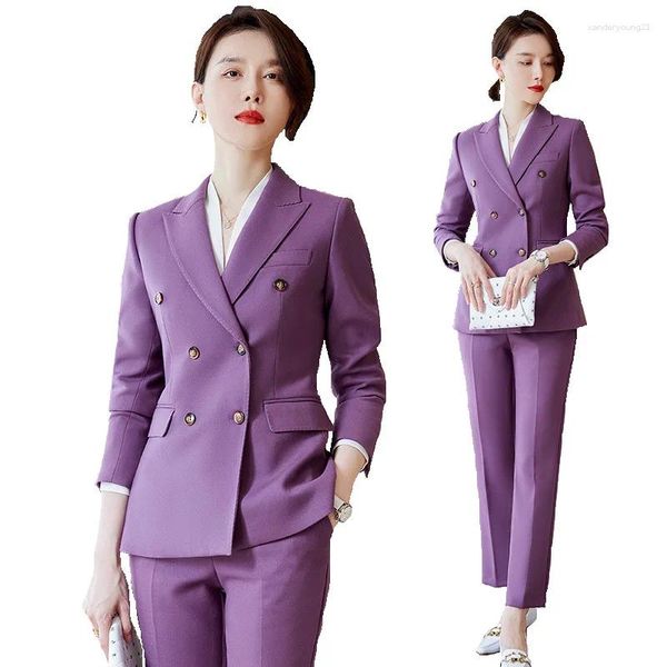 Pantalon de deux pièces pour femmes nouveauté violet formel professionnel femmes costumes d'affaires avec 2 ensembles et vestes dames bureau vêtements de travail blazers
