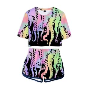 Pantalon deux pièces pour femmes Ocean Multi tentacled Fish Series Nombril T-shirt à manches courtes Shorts Suit Summer Morning Vêtements d'entraînement 230403