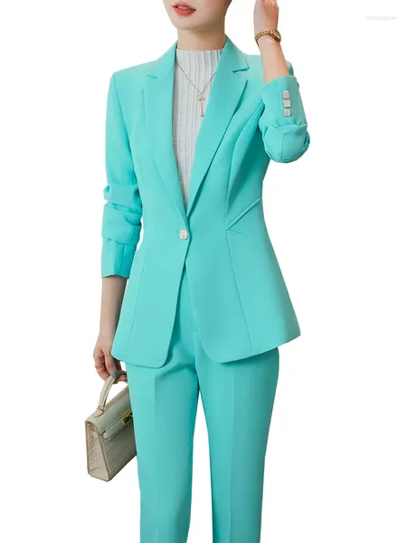 Pantalon de deux pièces pour femmes Bureau Dames Blazer Pantalon Costume Femmes Femme Business Work Wear Veste et pantalon Vert Bleu Abricot Noir Formel 2