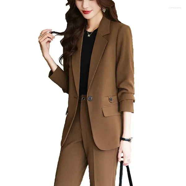 Pantalon de deux pièces pour femmes Bureau Dames Business Work Wear Pantalon Costume Femmes Blazer et pantalon Café Vert Noir Solide Formel 2 Set