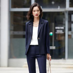 Dames tweedelige broek Kantoor Dames Navy Blue Blazer Women Business Suits With Pant and Jackets Sets Werk Draag kleding Ol Styles