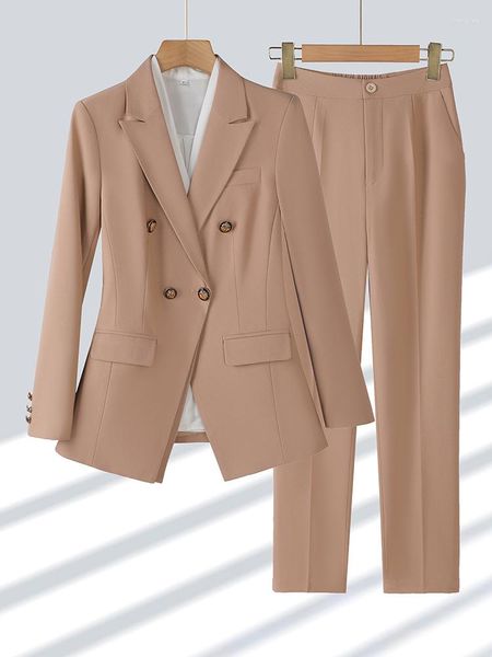 Femmes Deux Pièces Pantalon Bureau Dames Pantalon Costume Femmes Kaki Bleu Noir À Manches Longues D'affaires Travail Porter Blazer Veste Et Pantalon Formel 2 Ensemble