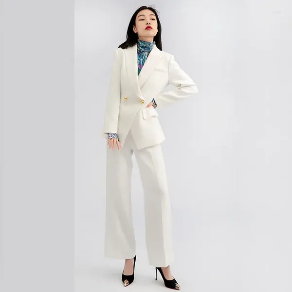 Pantalon de deux pièces pour femmes bureau dame 2 pièces blazer femmes costumes ensemble style simple veste ajustée avec jambe large sur mesure