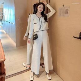 Frauen Zweiteilige Hosen Büro Dame Set Für Frauen Strickjacke Hose Sets Langarm Koreanische Outfit Taste Trainingsanzug 2023 mode Herbst Anzug