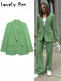 Pantalon de deux pièces pour femmes OL Blazer vert costumes pour femmes printemps couleur bonbon veste à bouton unique lâche droite haute streetwear tenue
