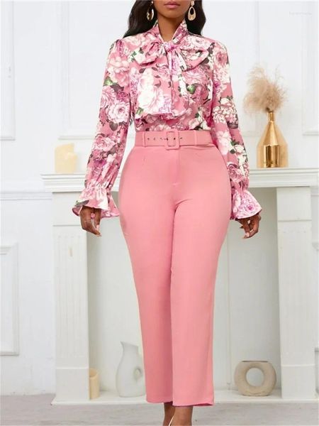 Pantalones de dos piezas para mujer, conjunto de 2 conjuntos de estilo OL, ropa de primavera, camisa con estampado Floral, Top y pantalón, conjunto de chándal de calle