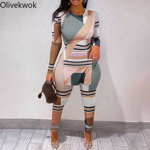 Tweede stuk broek voor dames olijfwok mode dames set set set split t-shirt met lange mouwen en broek legging geprint 2023 ins twee 2 stuks set outfitstracksuit p230515