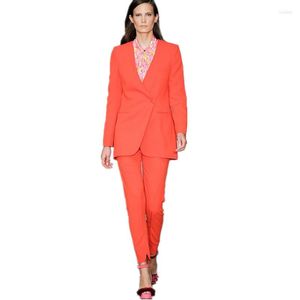 Dames tweedelige broek Orange Red Women Business Suits Slim Casual Formal Wear Ladies Elegant Pant tweedelig professioneel vrouwelijk kantoor