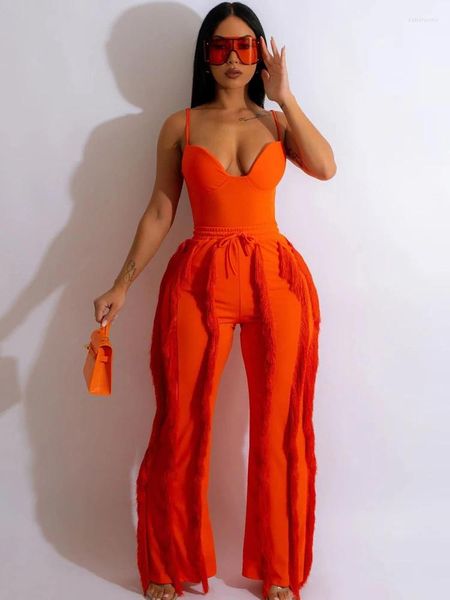 Pantalon de deux pièces pour femmes Orange Sexy Gland Femmes Tenues Ensembles 2023 Streetwear Haut court sans bretelles et pantalon à cordon de serrage Femme