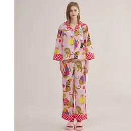 Tweedelige broekpyjama's pyjama's met dames met lange mouwen Kijk uitziende gouden luipaard Internet Celebrity Celebrity Huiskledingpak Ice Silk Comfort