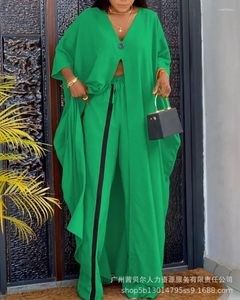 Tweedelige broek voor dames Broekensets Damesoutifits Grote maten Dameskleding Outfits Moslimset V-hals Losse lange mouwen Abaya's voor dames